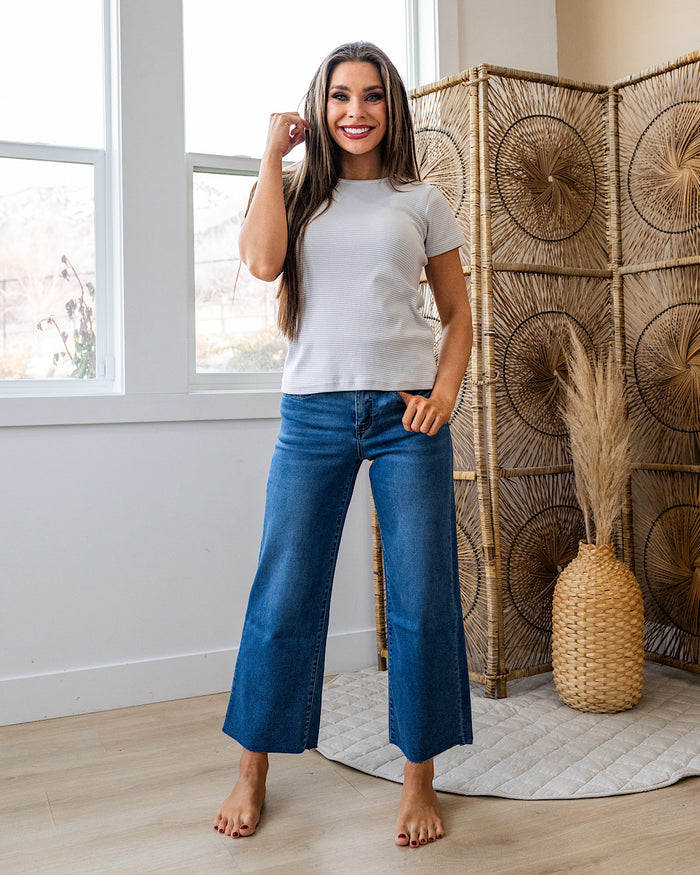 Lexi Light Heather Gray and Ivory Striped Top FINAL SALE Thread & Supply