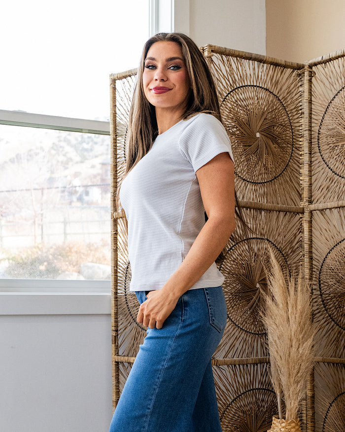 Lexi Light Heather Gray and Ivory Striped Top FINAL SALE Thread & Supply