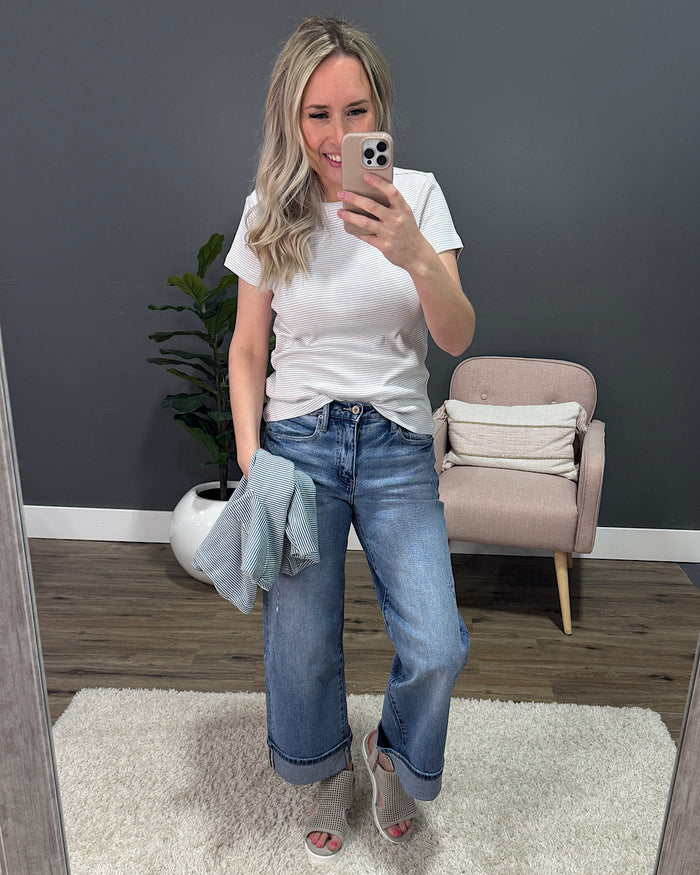 Lexi Light Heather Gray and Ivory Striped Top FINAL SALE Thread & Supply