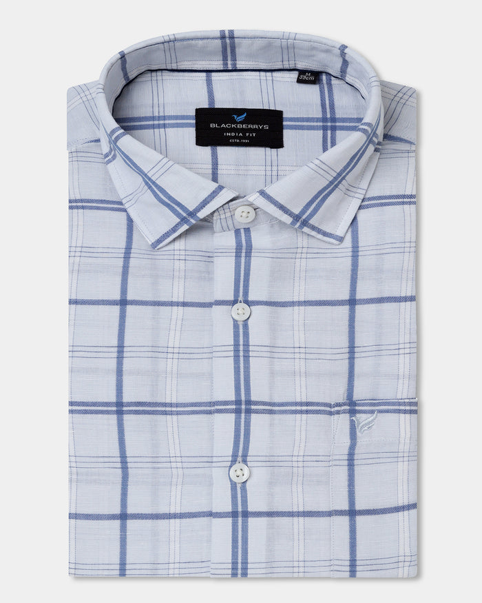 Light Blue Linen Check Shirt - Jomix