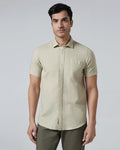 Light Olive Half Sleeve Linen Solid Shirt - Cleo