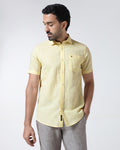 Light Yellow Half Sleeve Linen Solid Shirt - Cleo