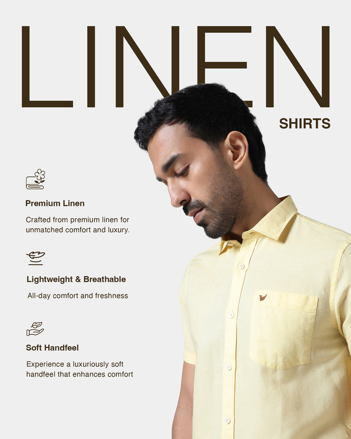 Light Yellow Half Sleeve Linen Solid Shirt - Cleo
