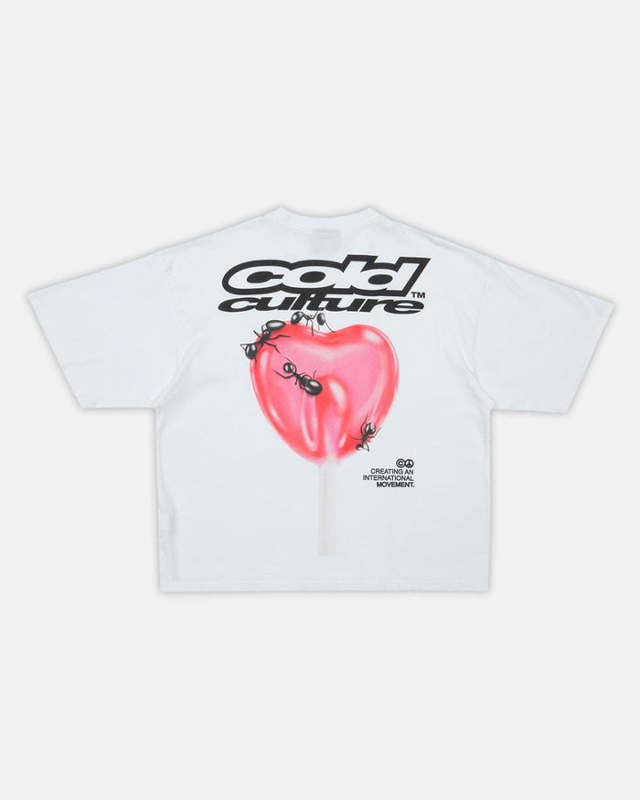 LOLLIPOP TEE WHITE - white oversized graphic tee, back view - Cold Culture