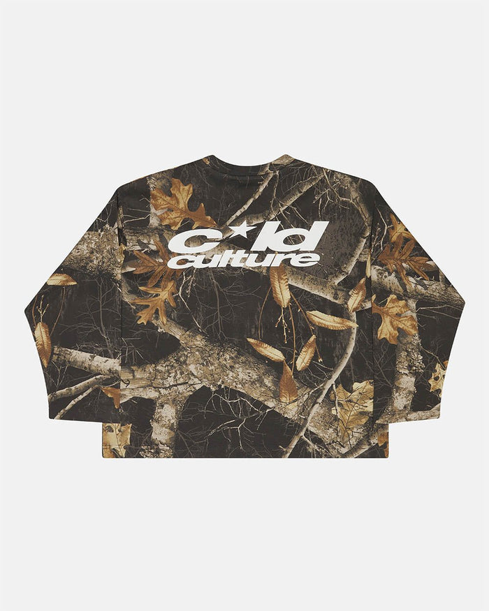 LONGSLEEVE REALTREE BLACK - black camo longsleeve tee, back view - Cold Culture