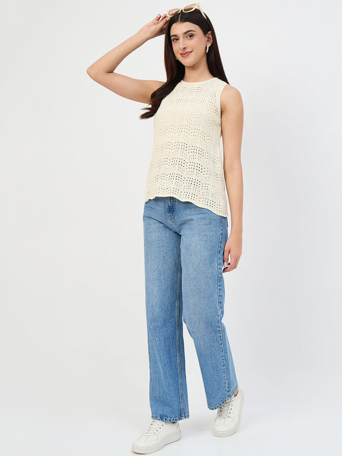 Madame Butter Yellow Crochet Cotton Sleeveless Top