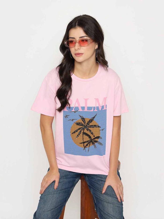 Madame Cotton Graphic Print Pink T-shirt
