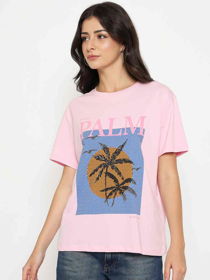 Madame Cotton Graphic Print Pink T-shirt