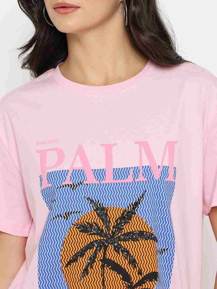 Madame Cotton Graphic Print Pink T-shirt