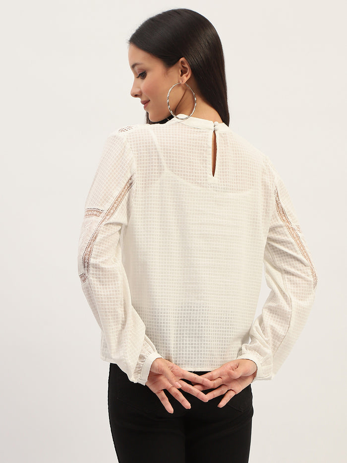 Madame Lace Detailing Solid White Top
