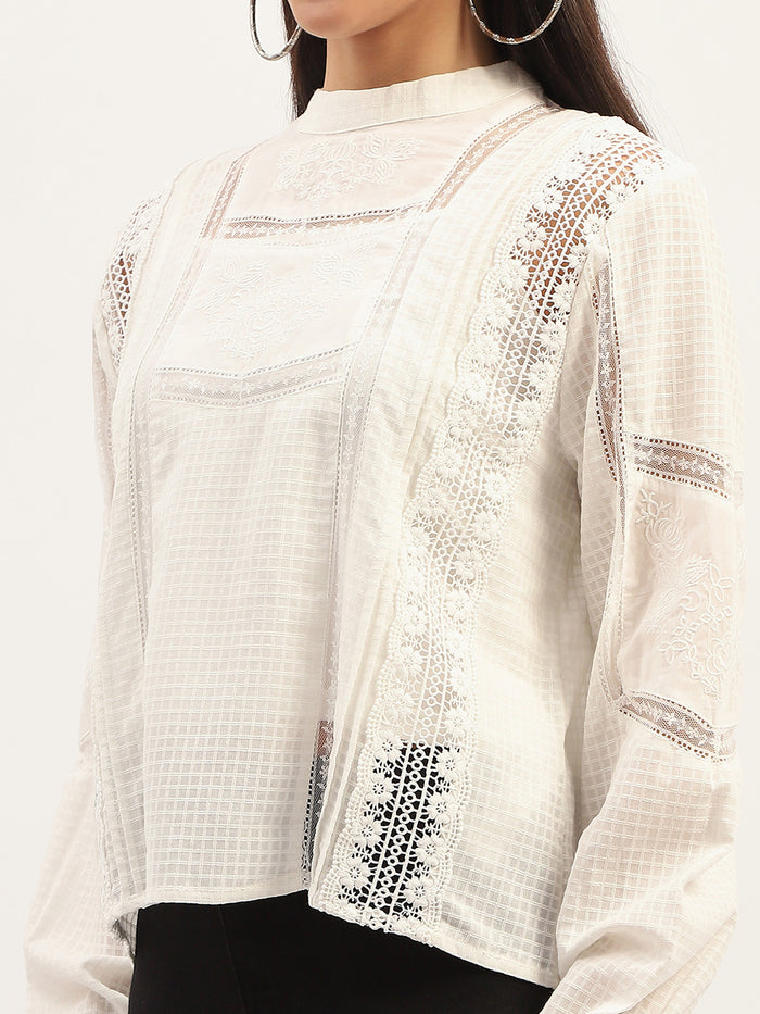Madame Lace Detailing Solid White Top