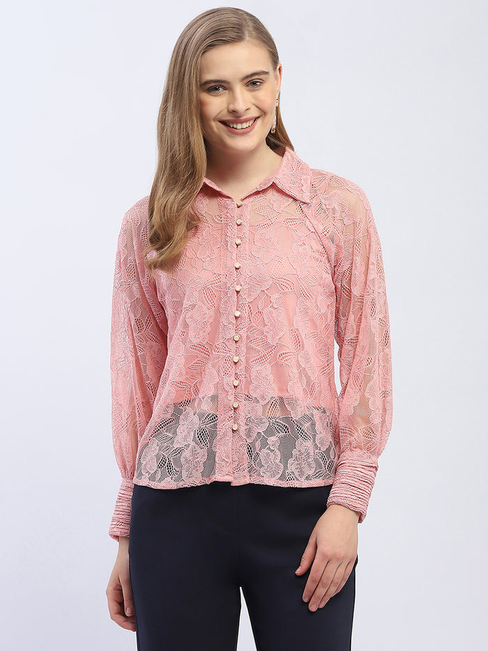 Madame Pleated Cuff Pink Lace Shirt