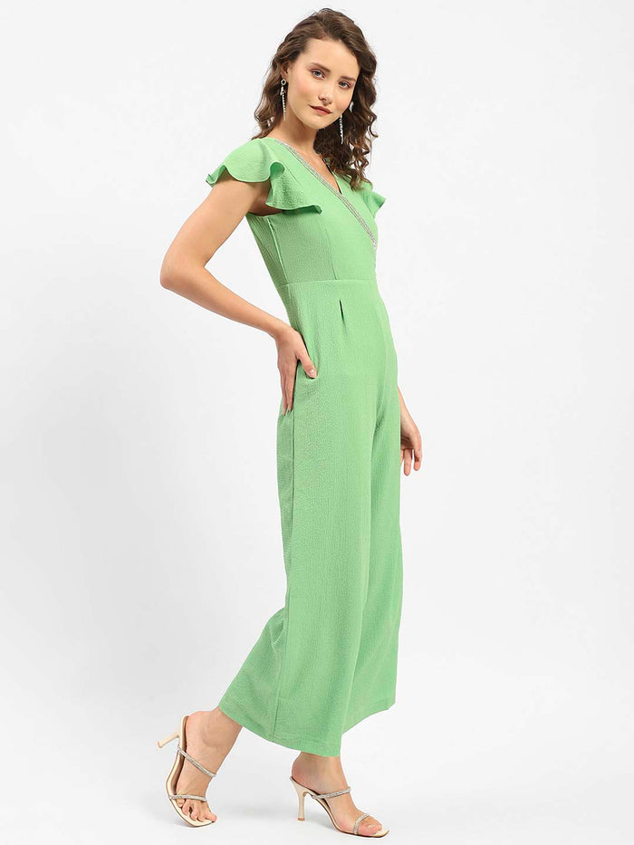 Madame Surplice Neck Apple Green Jumpsuit