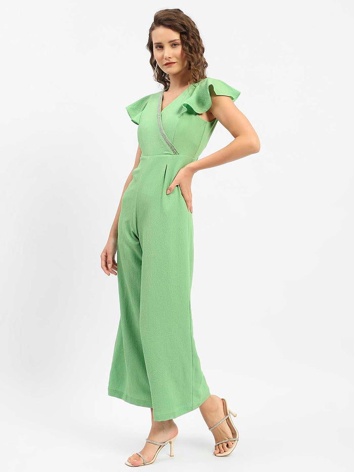 Madame Surplice Neck Apple Green Jumpsuit