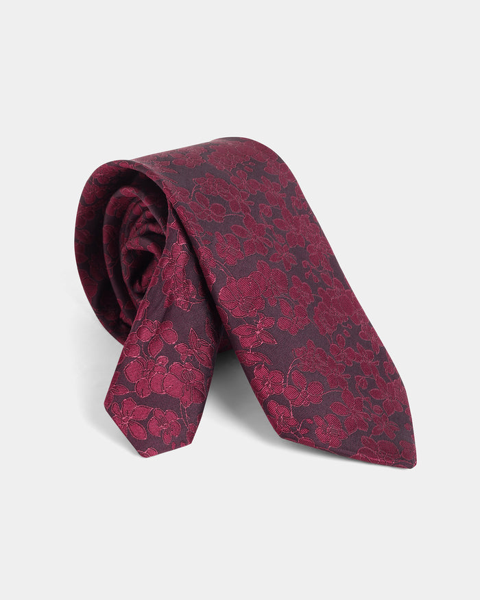 Maroon Silk Printed Tie - Whitmore