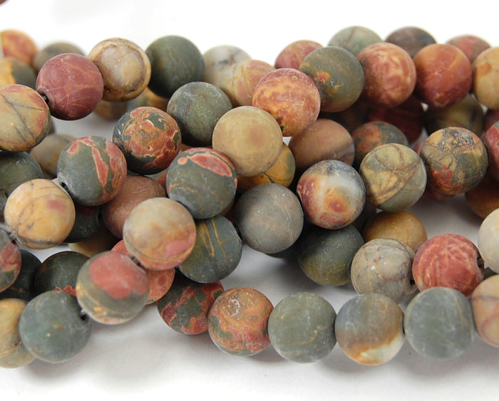Matte Red Creek Jasper 8mm smooth round -15 inch strand