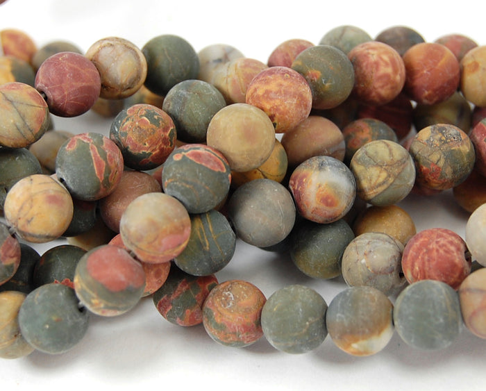 Matte Red Creek Jasper 8mm smooth round -15 inch strand