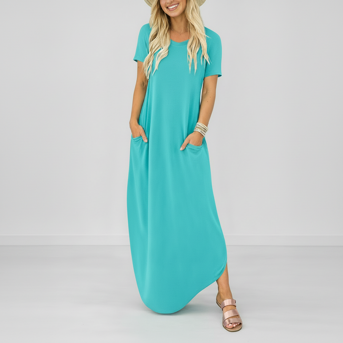 Maxi Dress Women Casual Round Neck Lightweight Summer