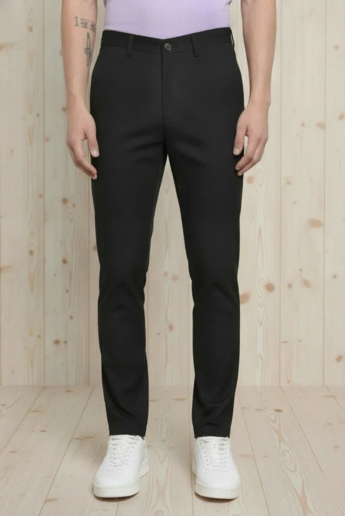 Men Black Regular Fit Trouser-Front