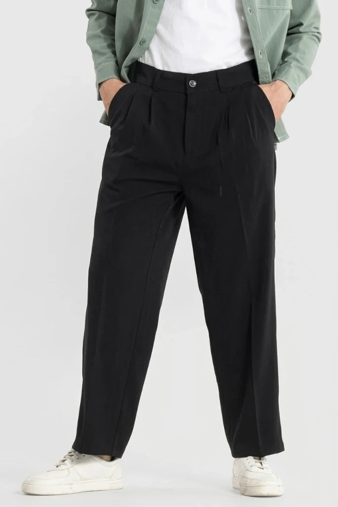 Men Black Casual Loose Fit Korean Trouser-Front