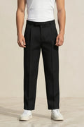 Men Black Pleated Trouser-Front