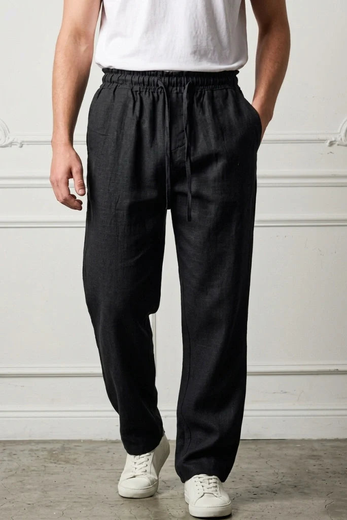 Black Linen Trouser for Men-Front