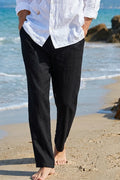 Men's Black Linen Casual Trouser-Front