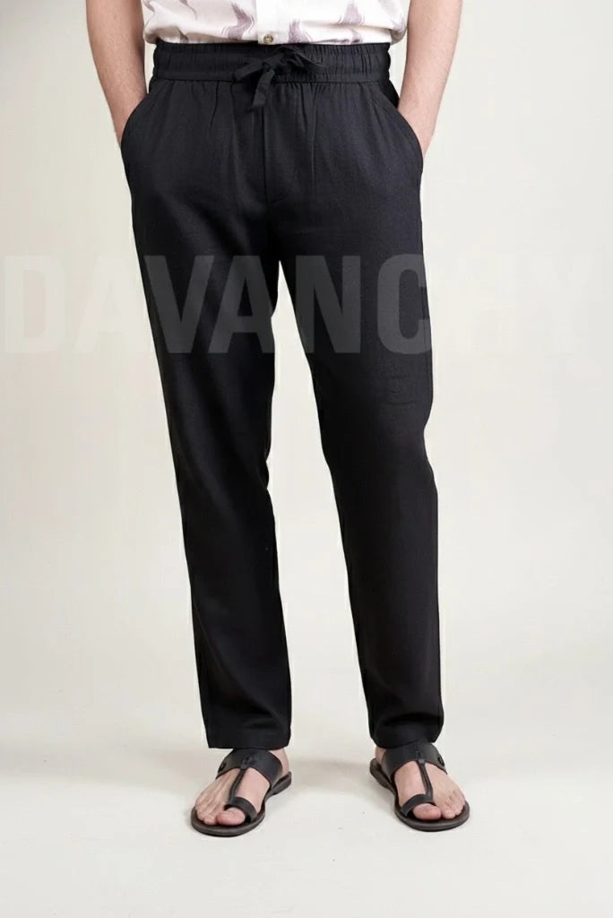 Men Black Linen Trouser-Front