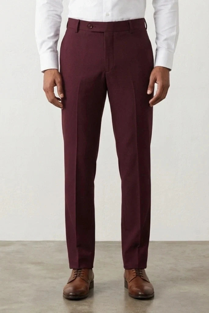 Men Burgundy Formal Wear Pant-Front
