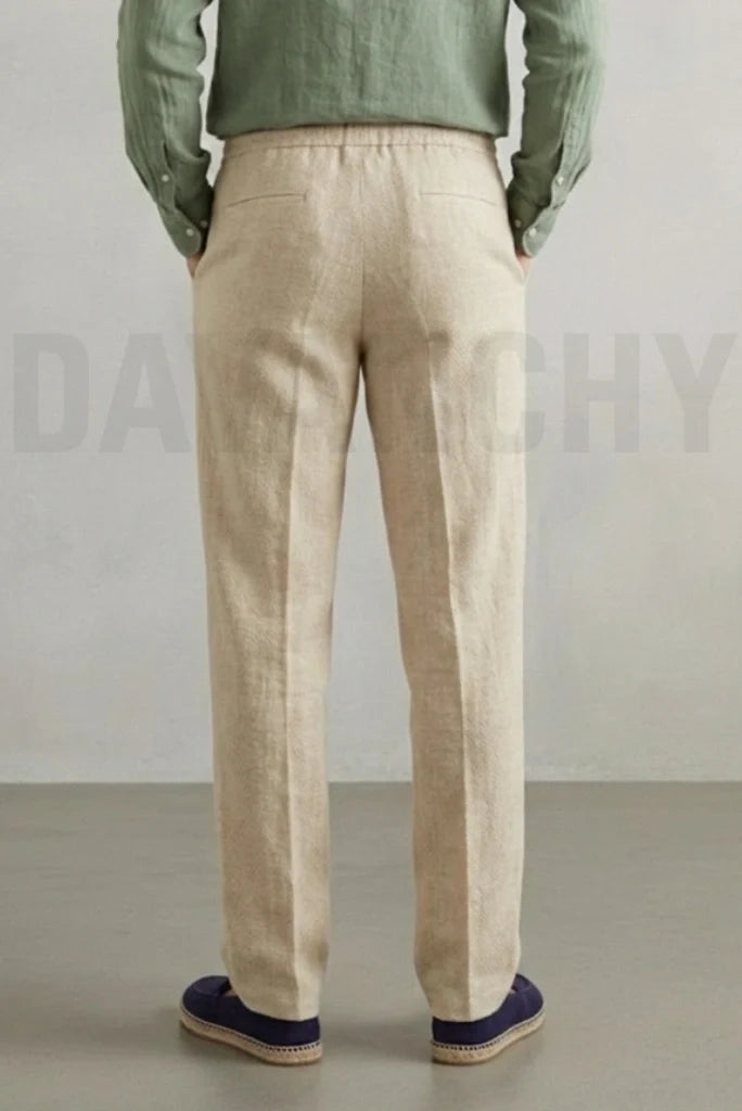 Stylish cream linen pant for men –Back