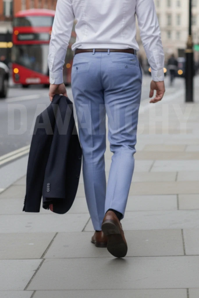 Men steel blue formal trouser-Back