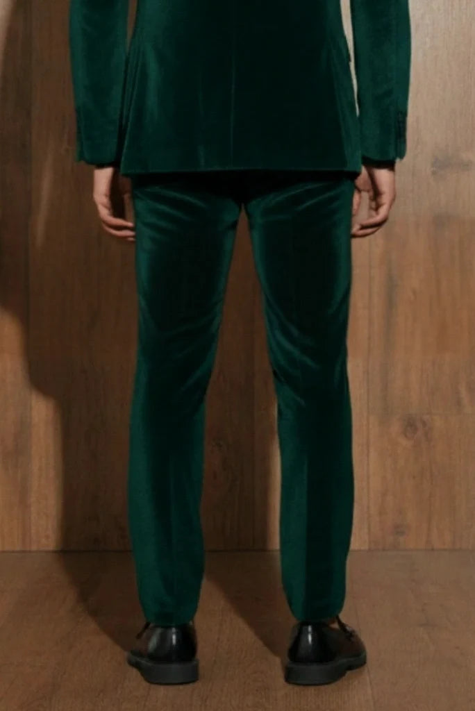 Men Emerald Green Velvet Party Wear Pant-Back