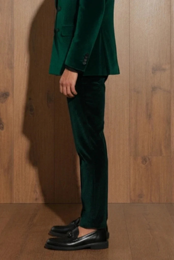 Men Emerald Green Velvet Trouser-Side