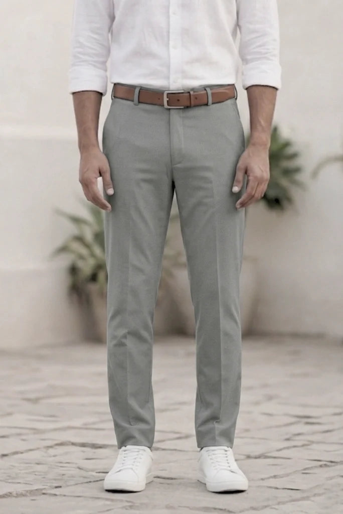 Men Grey Formal Trouser-Front