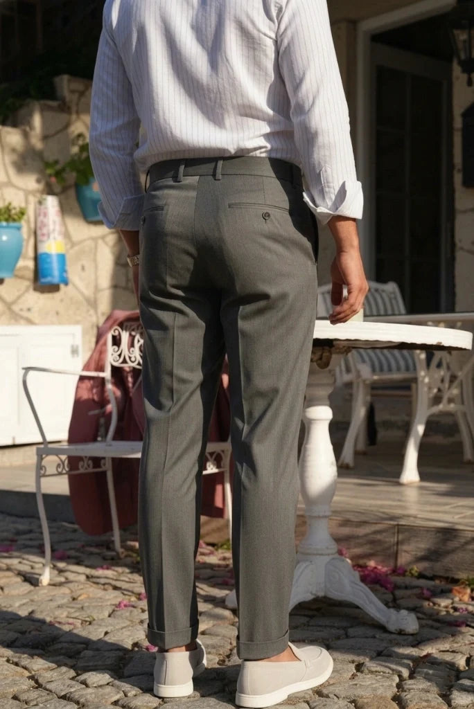 High Waist Grey Gurkha Trouser-Back