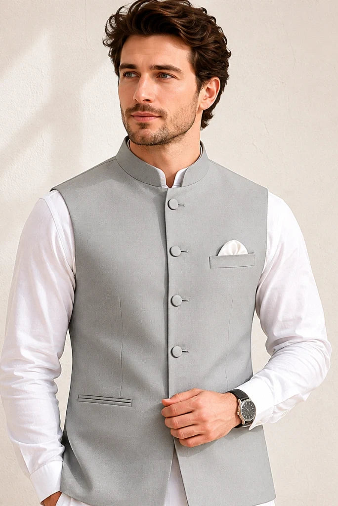 Men's Grey Formal Waistcoat-Front