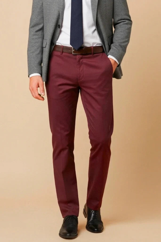 Men Maroon Premium Formal Pant-Front