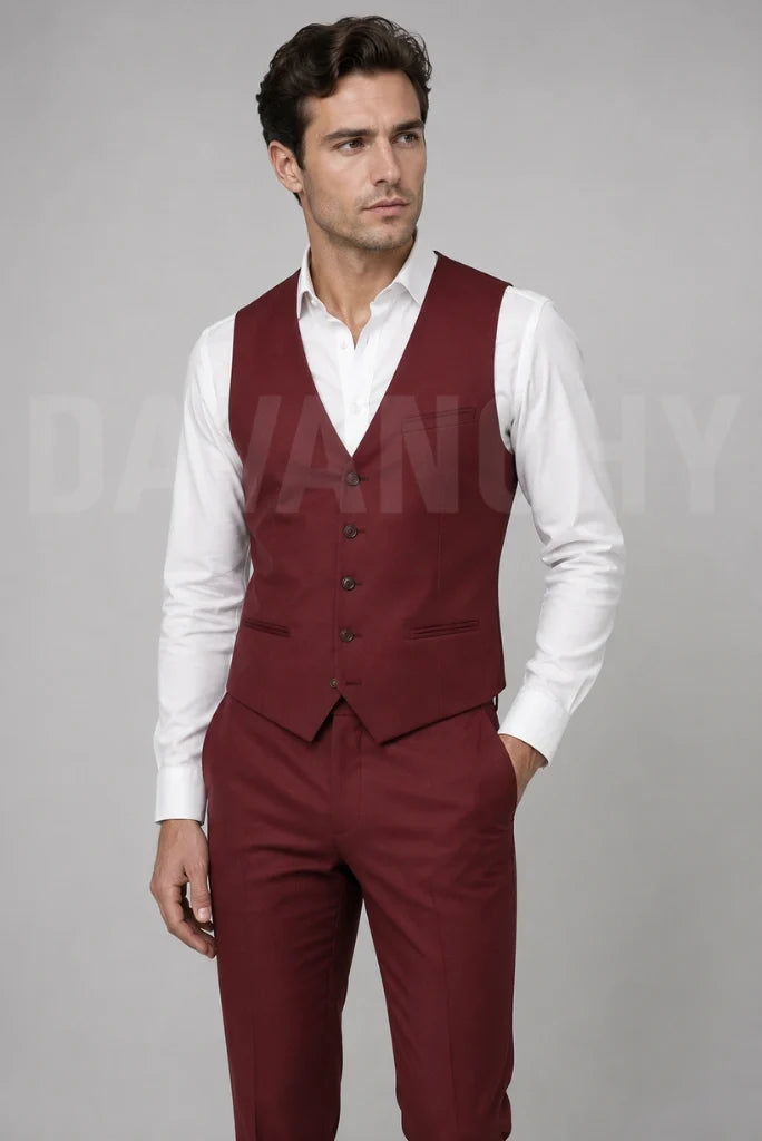 Men maroon waistcoat pant set-Front