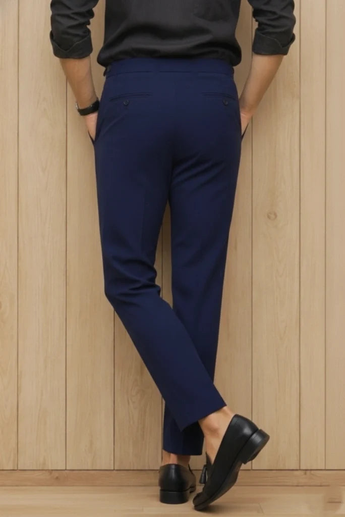Men Navy Blue Formal Trouser-Back