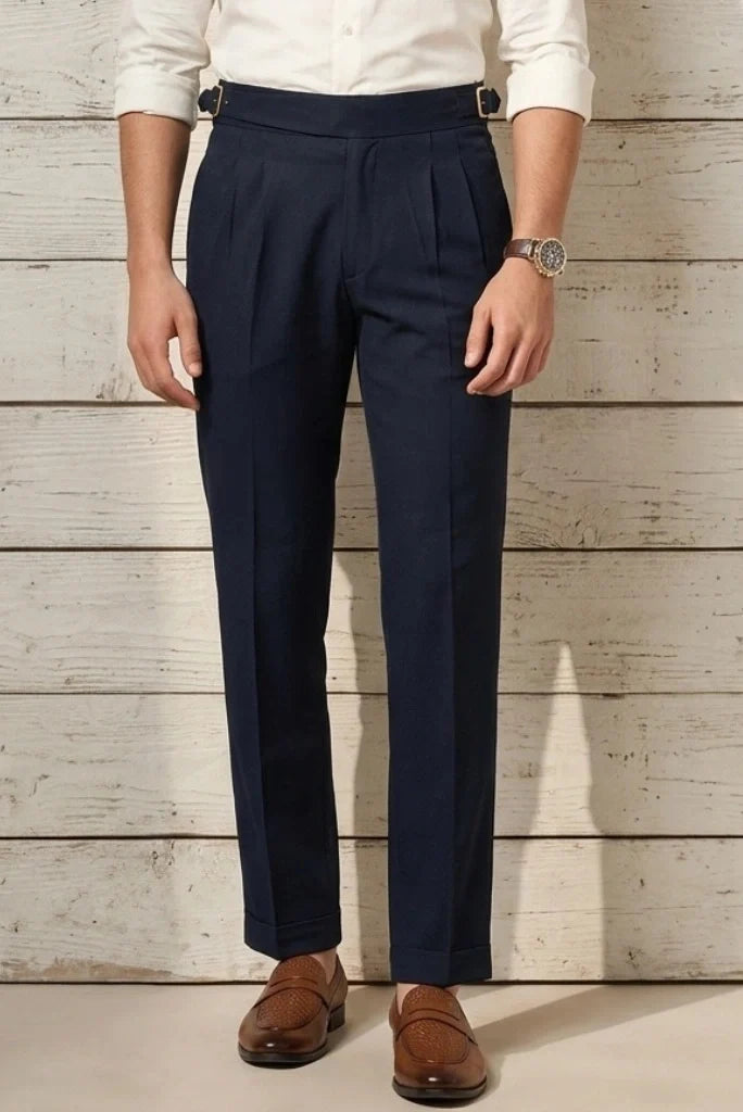 Men Navy Blue Gurkha Pant-Front