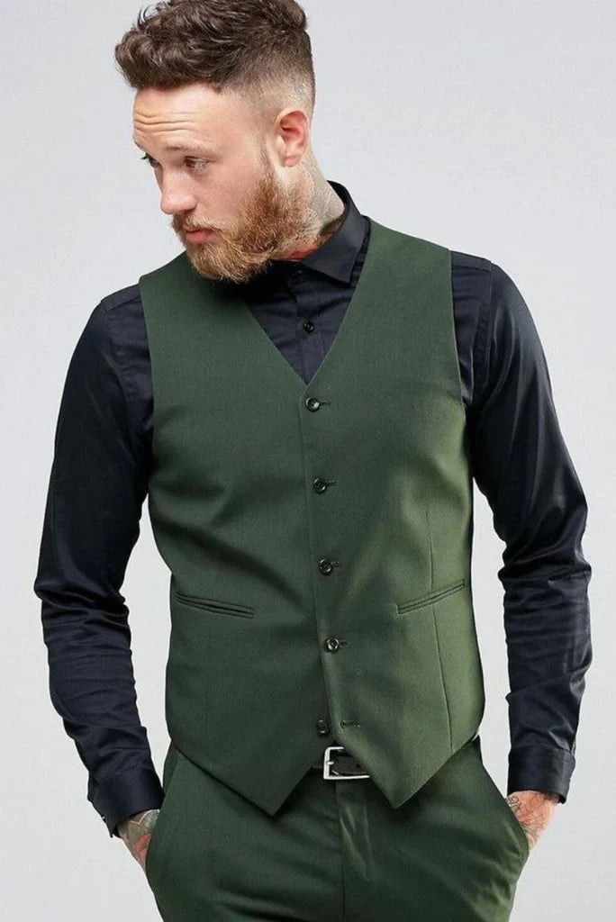 Olive green formal waistcoat for men-front