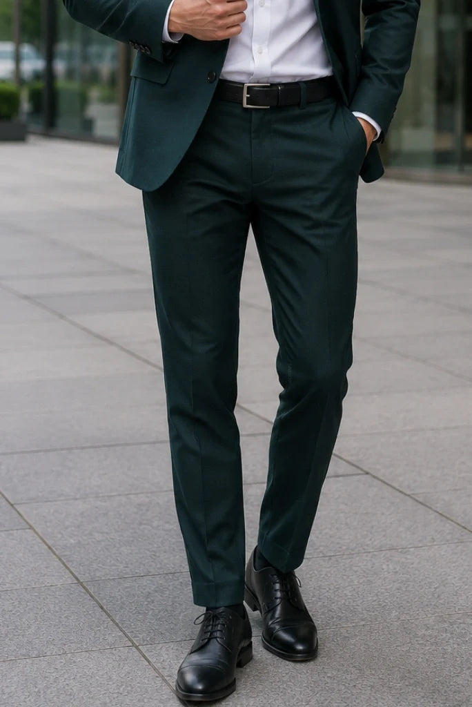 Men Teal Green Formal Pants-Front