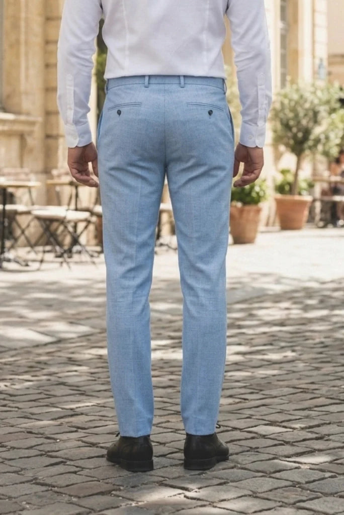 Men Sky Blue Formal Pant-Back