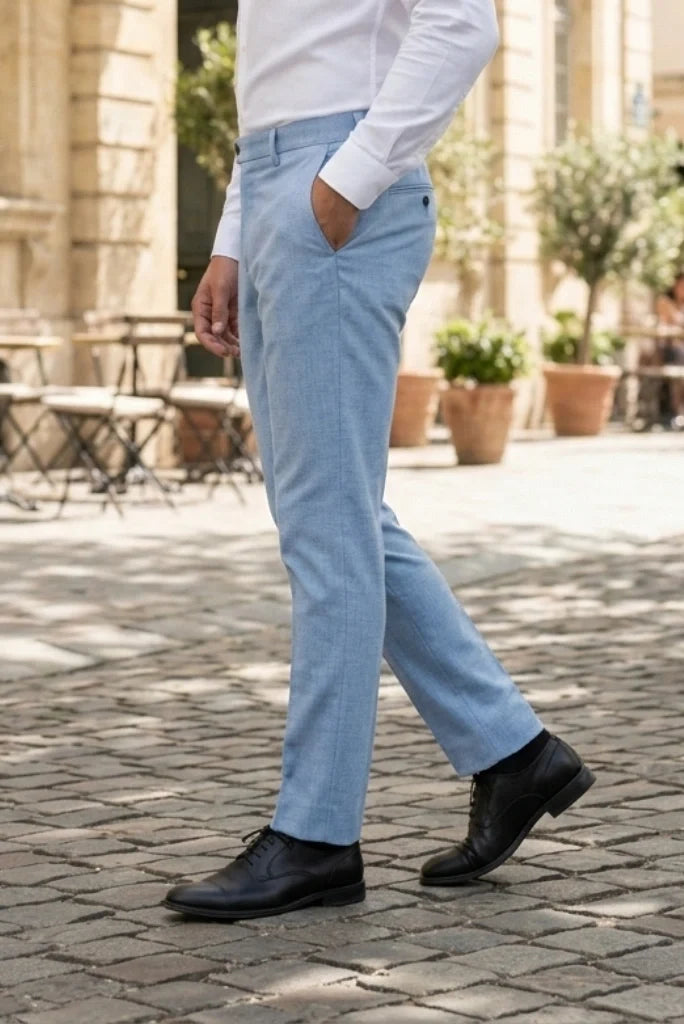 Men Sky Blue Wedding Wear Trouser-Side