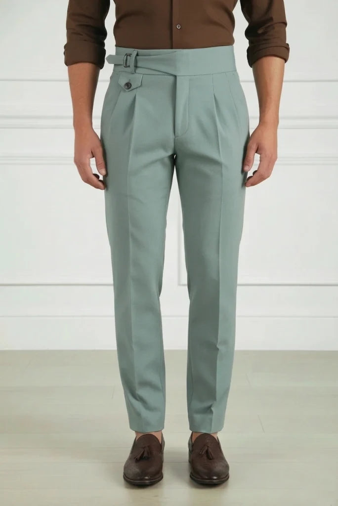 Men Sage Green Gurkha Trouser-Front