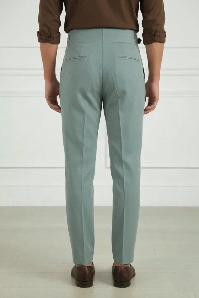 Men Sage Green Pleated Pant-Back