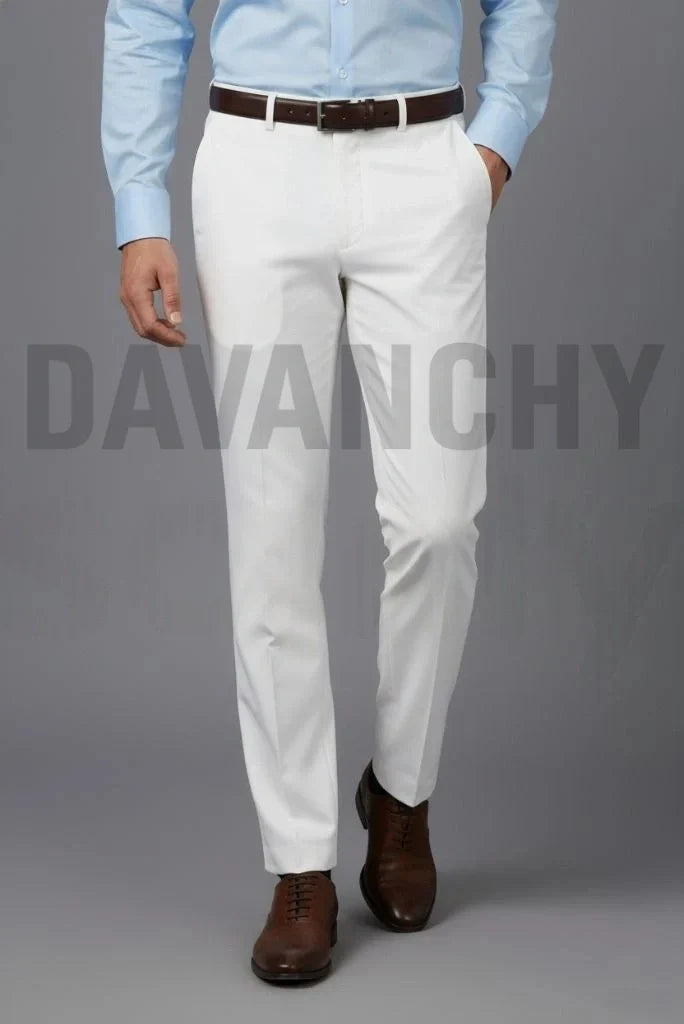 Men Office Wear Formal White Pant-Front