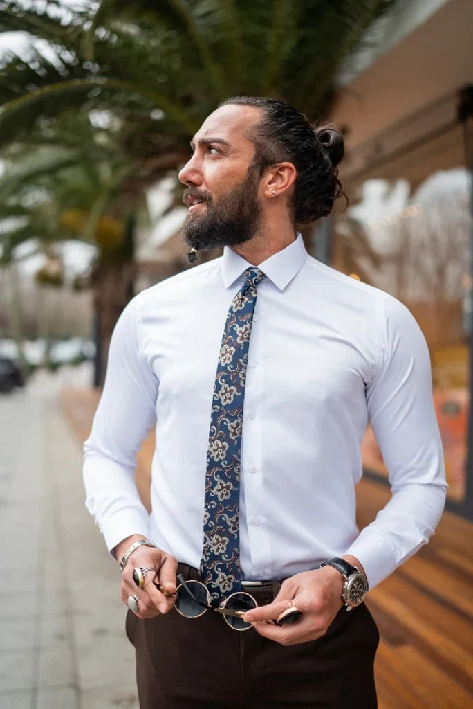 Men white shirt and brown pant formal outfit-Side