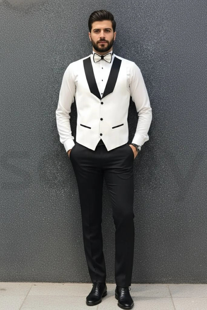 Men white and lack stylish waistcoat-full front