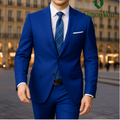 Men's  2pcs Royal Blue Slim Fit  Suit  Set Double Slit Black -FM2598384